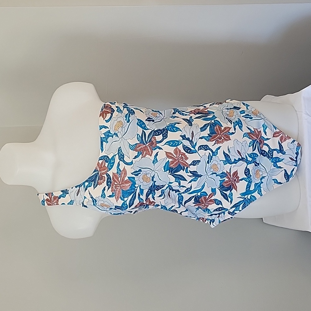 Old Navy swimsuit. Woman's size Large. Blue and burnt orange floral print.